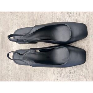 Nordstrom Rack RKKINLEY-PU Black Square Toe Block Heel Slingback Pumps Size 9M